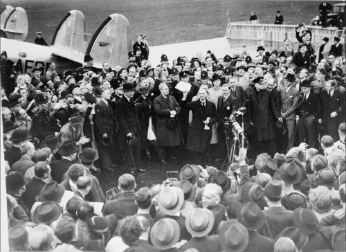 Chamberlain, Daladier, Hitler y Mussolini durante el Acuerdo de Múnich en 1938