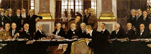 Firma del tratado de Versalles en la galería de los Espejos, 28 de junio de 1919