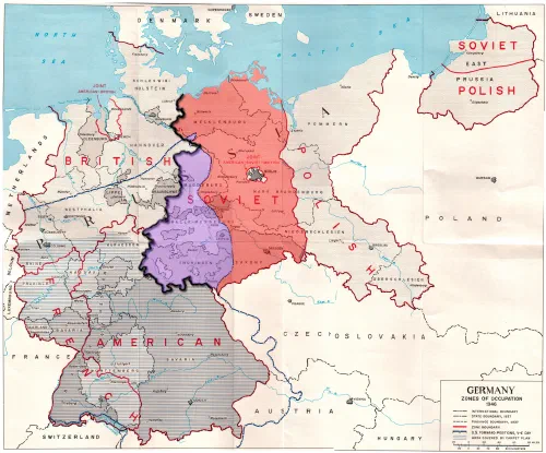 Mapa de las zonas de ocupación aliadas en Alemania en 1945