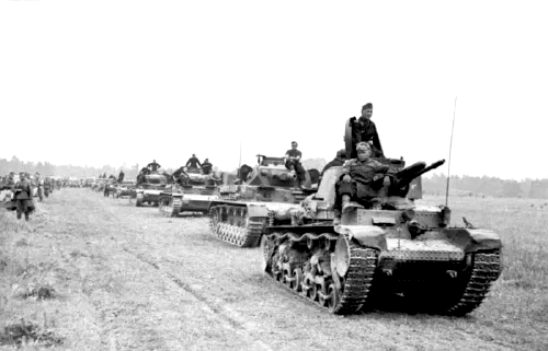 Columna de tanques Panzer 35t y Panzer IV avanzando por Francia en 1940