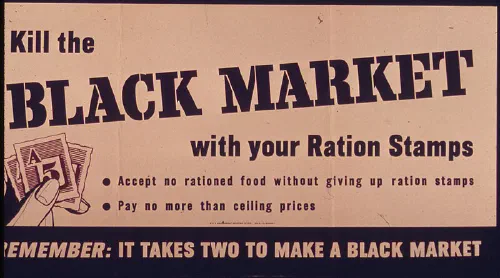 Escena del mercado negro durante la Segunda Guerra Mundial