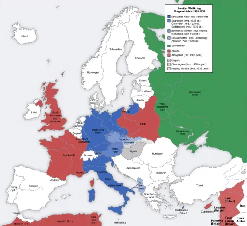 Mapa de Europa durante la Segunda Guerra Mundial