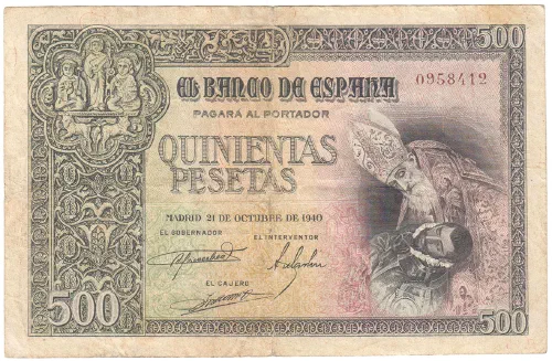 Billete de 500 pesetas del Banco de España emitido en octubre de 1940