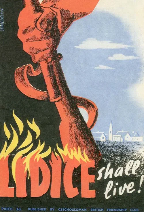 Cartel de propaganda británica Lidice Shall Live conmemorando la masacre